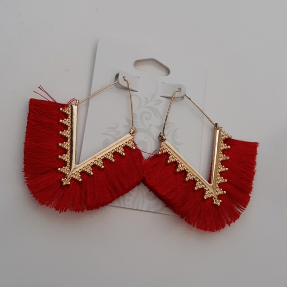 Fashion Jewelry Red Fringe Earrings - Picture 6 of 10